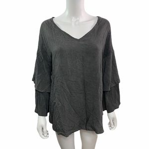J Lee  V Neck Long Bell Sleeve Blouse .